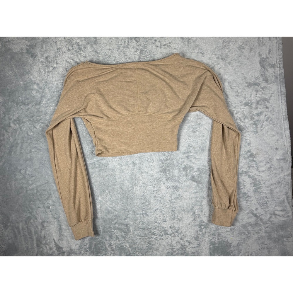 Buffbunny Collection Women Tan Heathered Long Sleeve Crop Top Medium